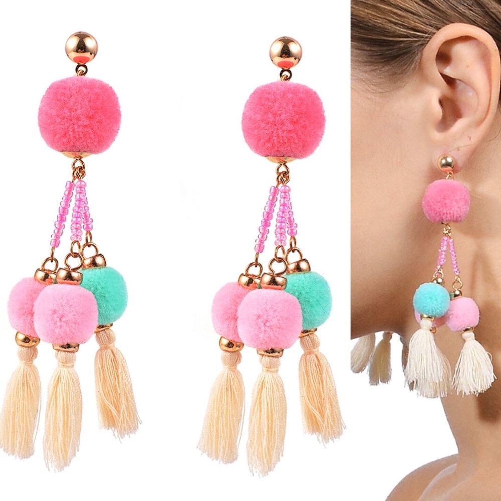 Pink Lemonade Tassle Woman’s Dangle Earrings Nwt